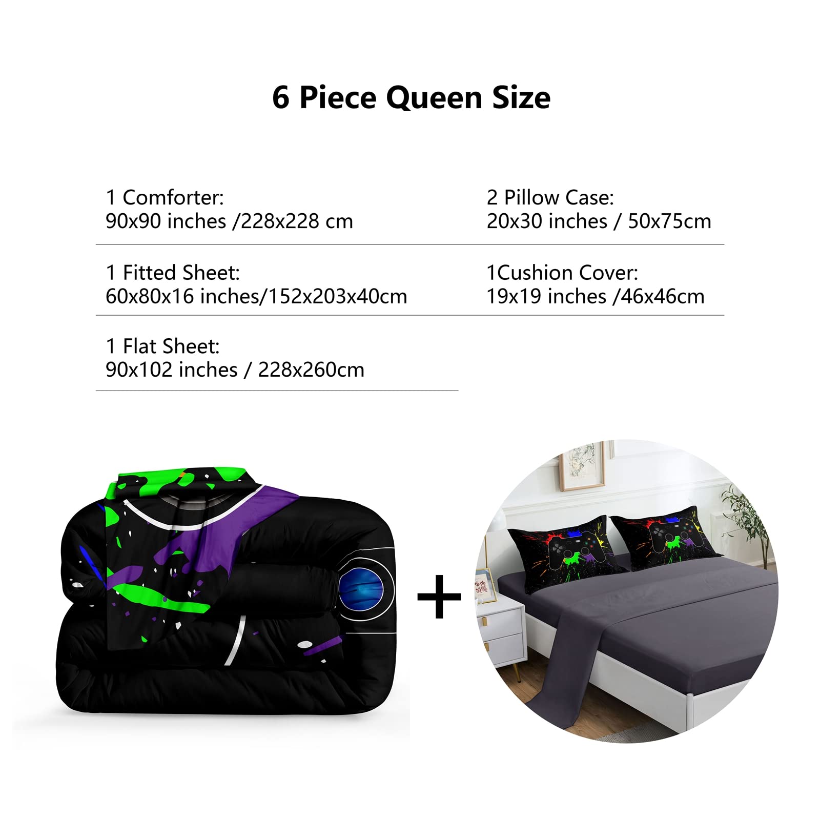 ROWADALO Set Biancheria Da Letto 6 Pezzi Full Size | Piumino Gamepad 3D Per Ragazzi | Microfibra Traspirante - 5