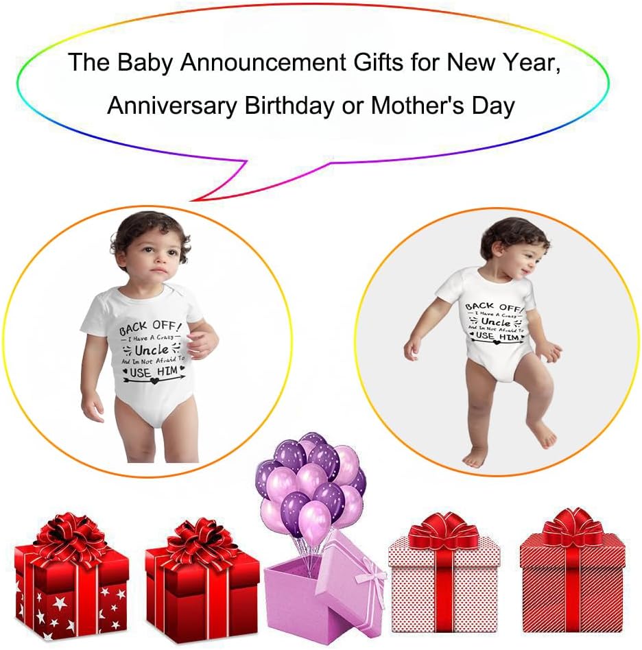 Back Off I Have a Crazy Uncle and I’m Not Afraid To Use Him Bodysuits, Funny Baby Clothes Cotton Outfits 0-24 Months image 5
