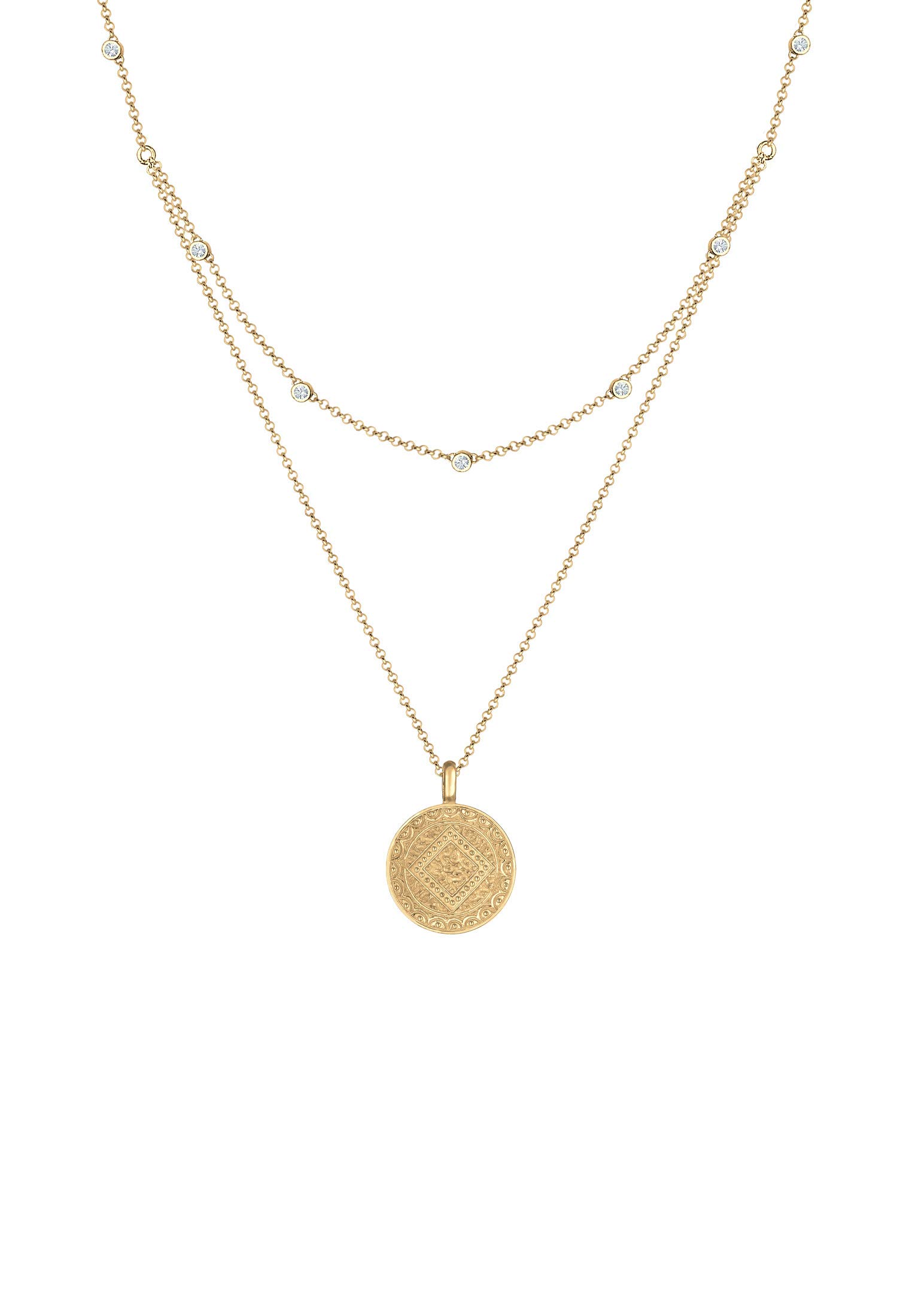 Elli Halskette Damen Layer Look Münze Plättchen Vintage mit Kristallen in 925 Sterling Silber