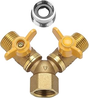 Tyenaza Adaptador de torneira de 2 vias, irrigação de jardim em latão G1/2, divisor de mangueira, máquina de lavar de 2 vias em Y, conector duplo de latão, conector duplo de torneira de jardim de 2 vias