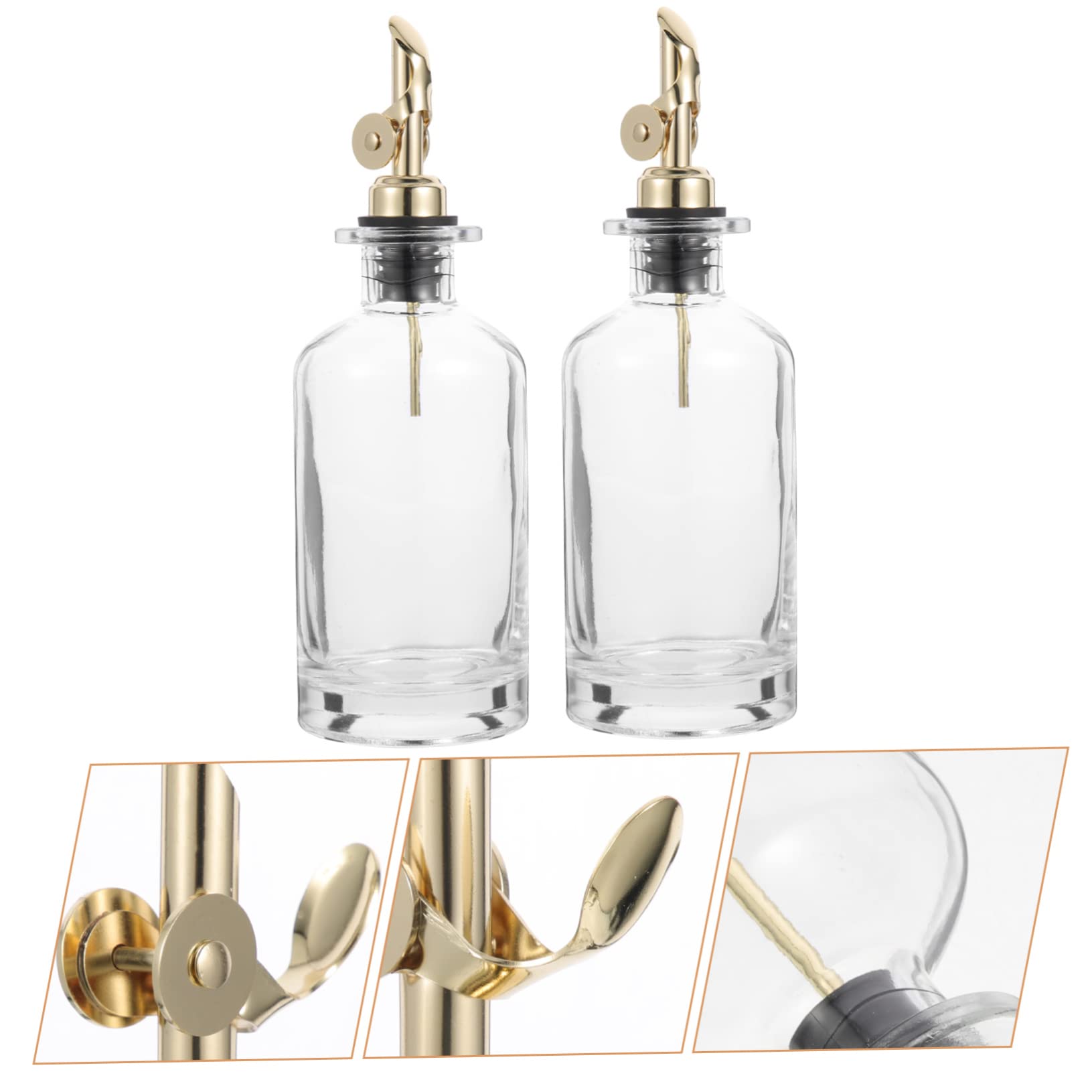 TOPBATHY Dispenser per Olio e Aceto Apertura Automatica Controllo del Flusso, 2 Bottiglie, in Vetro e Acciaio Inox, 350ml, per Cucina e Barbecue