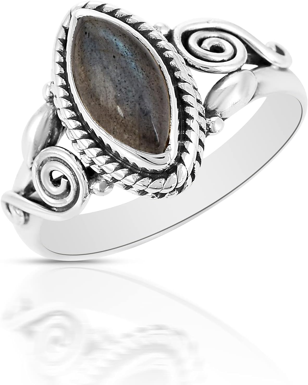 Silverrazzi925 Sterling Silver Labradorite Marquise Shape | Trendy Anniversary Ring | Certificate of Authenticity and 925 Stamp | 6 Month Warranty