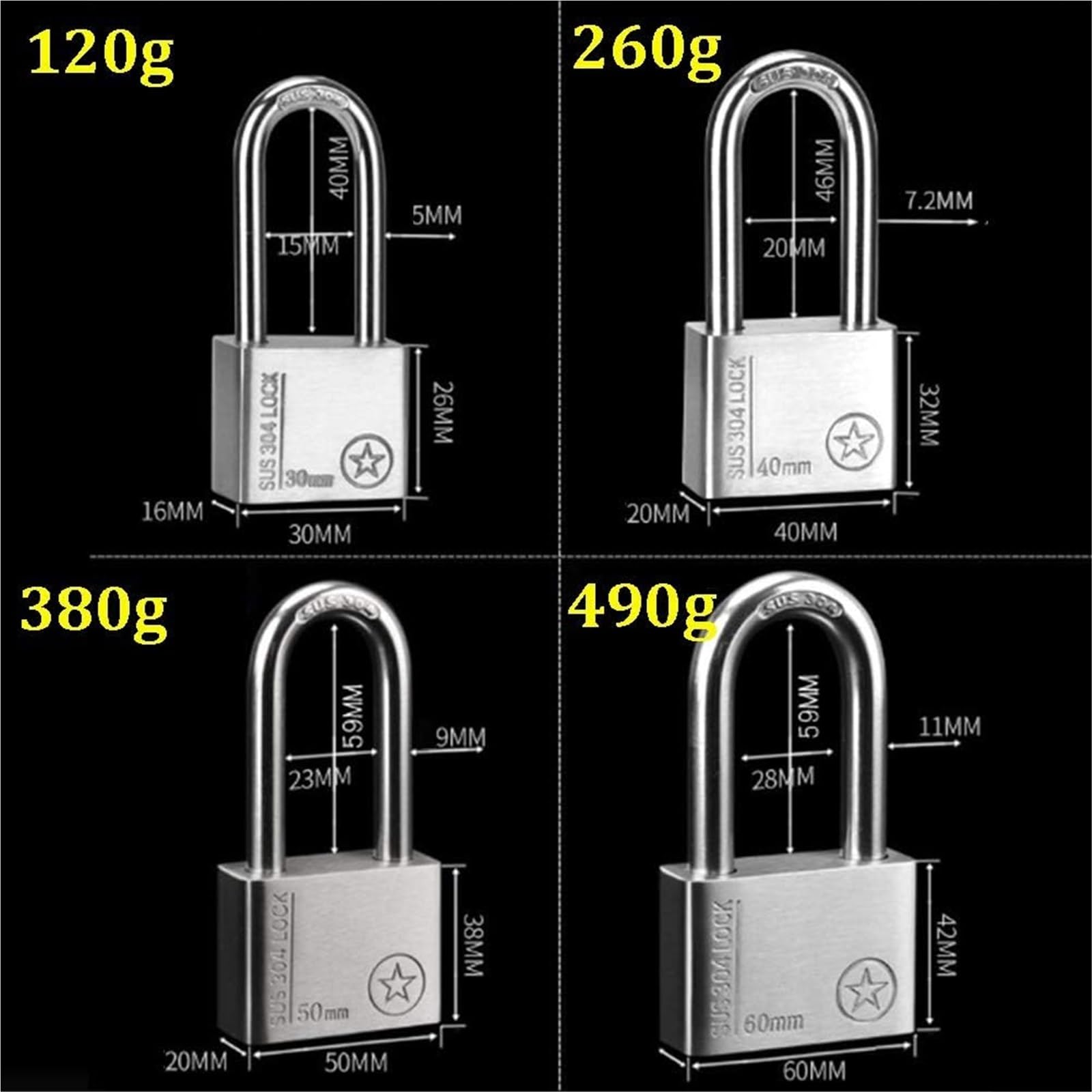 Lucchetti con chiave for impieghi gravosi Lucchetto con chiave ad anello lungo ad alta sicurezza for esterni, Lucchetto di sicurezza antiruggine e antifurto Corpo della serratura della porta 4 chiavi(