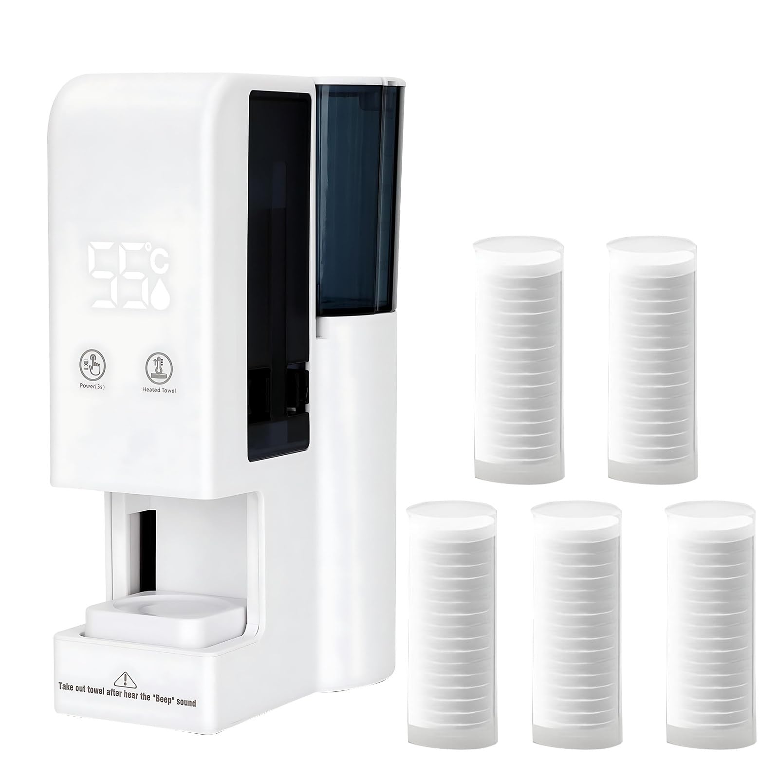 Dispenser riscaldante per asciugamani per viso, riscaldamento rapido in 5 secondi, serbatoio d'acqua da 500 ml, ideale per la cura del viso, uso in bagno, include 100 asciugamani