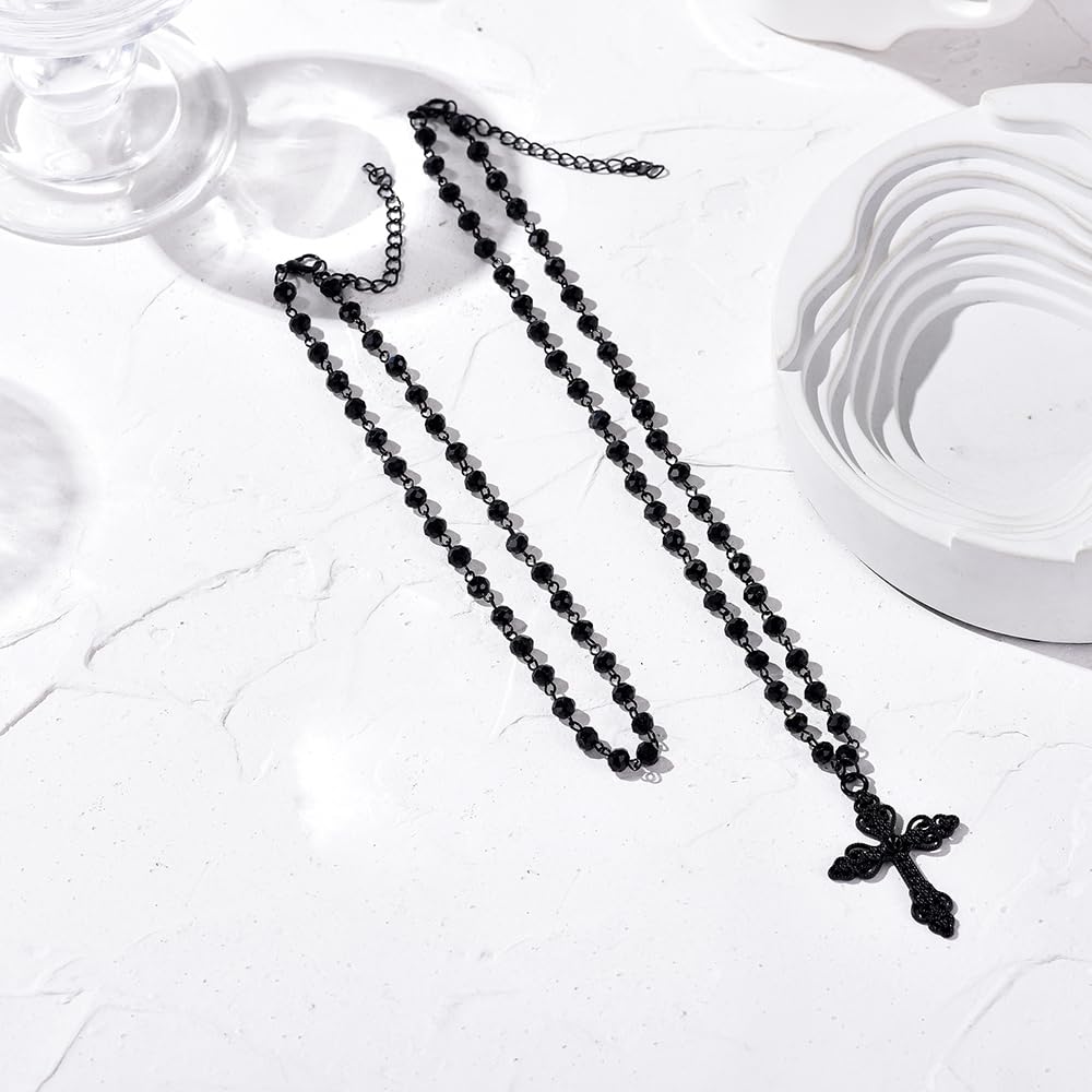 Balirek Gothic Bat Necklaces Moon Necklaces Black Crystal Chain Halloween Black Pendant Choker Halloween Jewelry for Woman: Cross