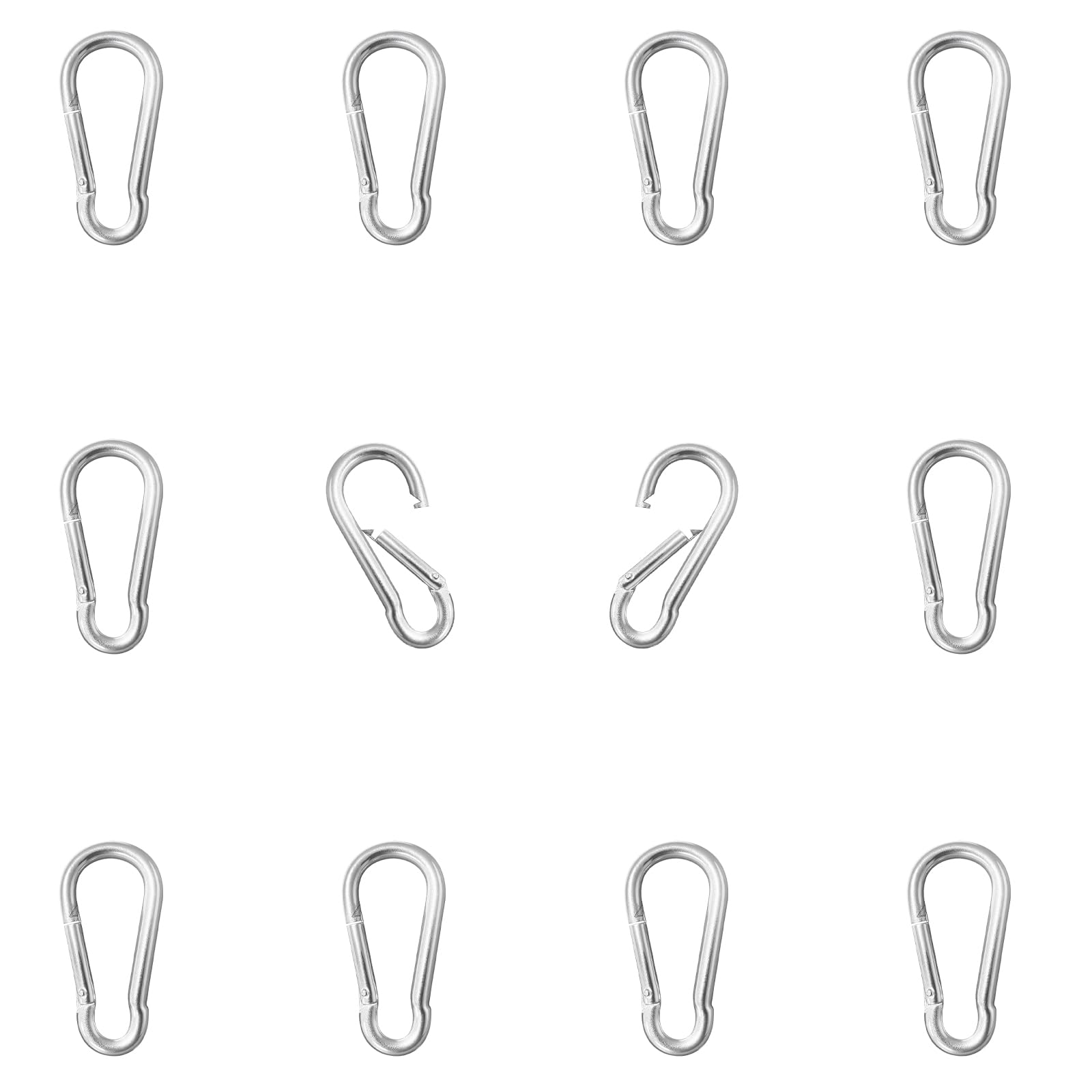 Photo 1 of 12 Pack 1.57" Heavy Duty Carabiner Clips, M4 Sliver Galvanized Steel Spring Snap Hooks, Rust-Resistant Keychain Clips for Hammock, Camping, Hiking, Fishing, Swing Set