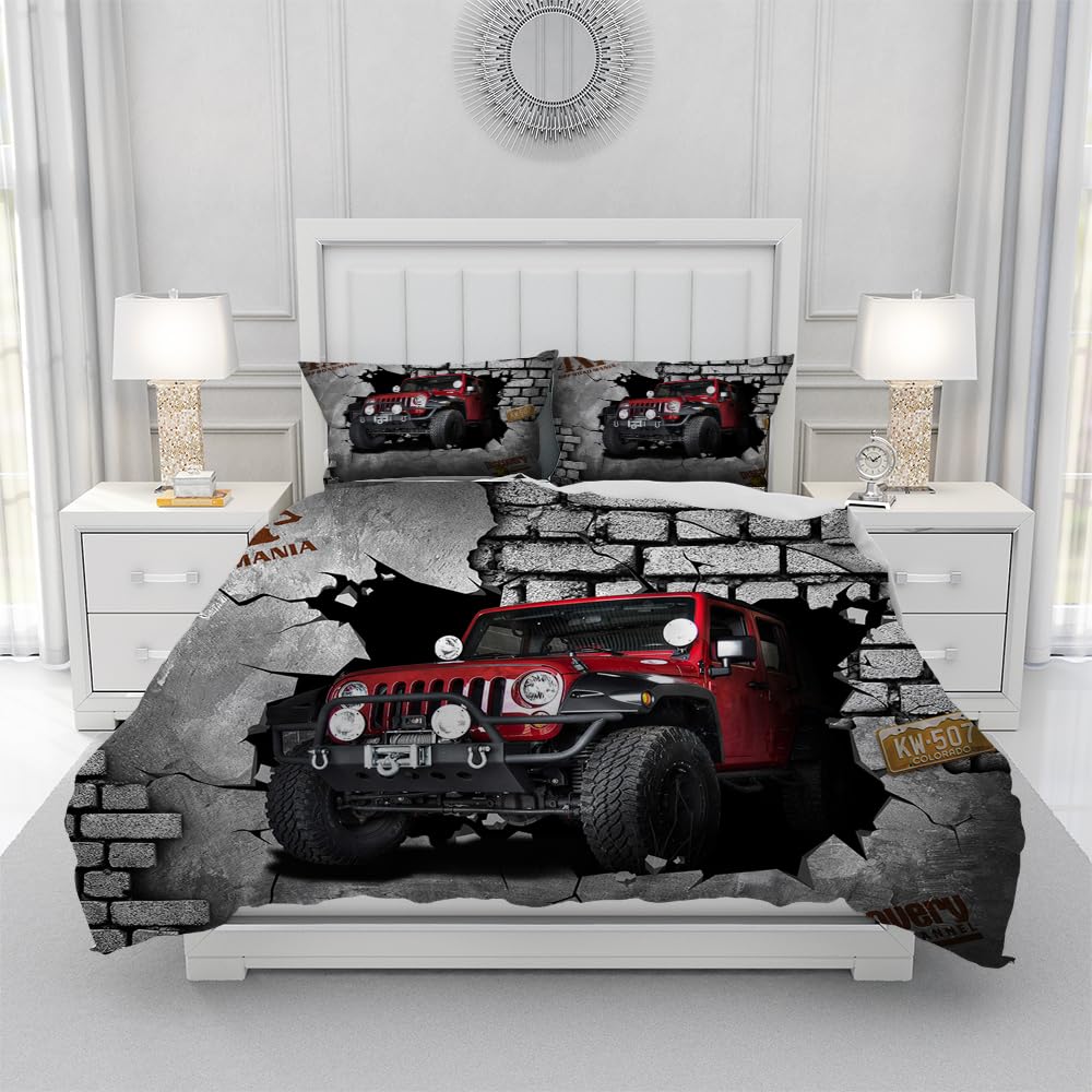 Biancheria Letto Ragazzi Copripiumino Auto Da Corsa 200x200cm - Set Microfibra Per Ragazzi, 1 Copripiumino + 2 Federe 50x75cm Completo Lenzuola Matrimoniali