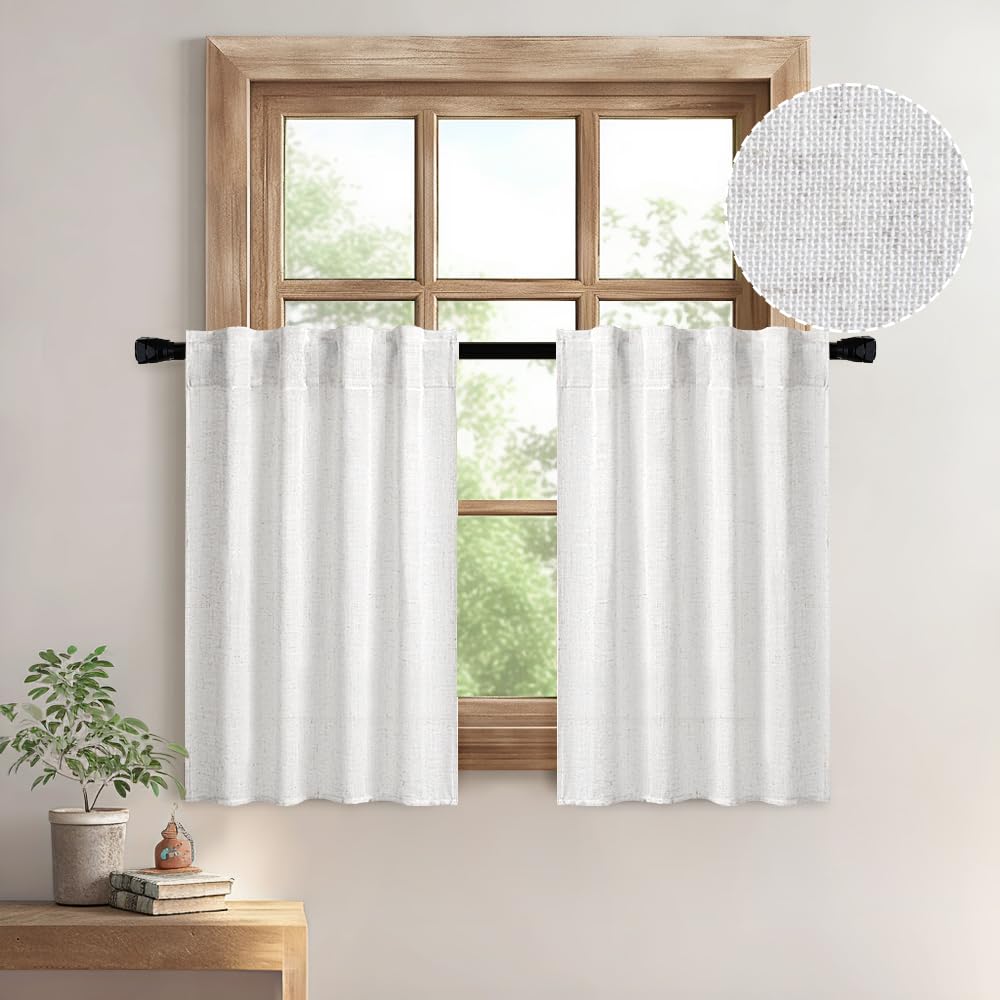 MIULEE Brown Linen Curtains 84 Inch Length for Bedroom Living Room, Soft Thick Linen Textured Window Drapes Semi Sheer Light Filtering Back Tab Rod Pocket Burlap Look Farmhouse Decor, 2 Panels: 26"W x 24"L (Pack of 2) Bleached Linen