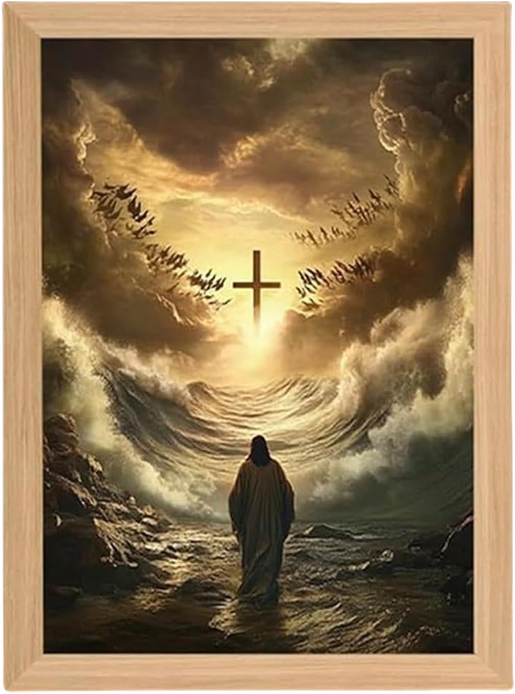 Jesus Night Light, 4D LED Christ Frame Lights, Painting Jesus Lamp Light up Picture, Illuminated Table Lamp, Decorative Wall Art Christian Religious Home Decoration for Living Room, Bedroom