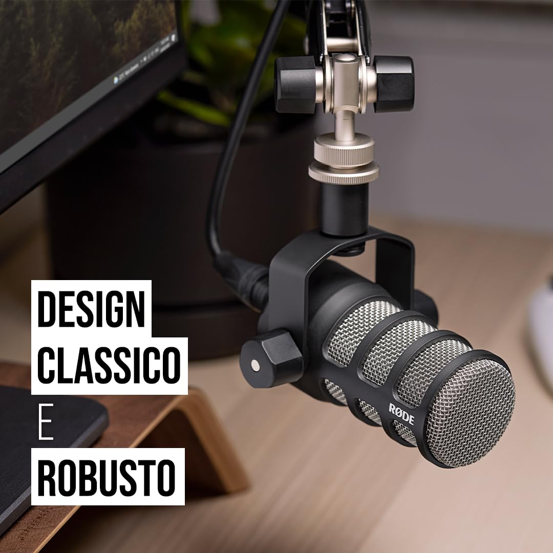 RØDE PodMic Microfono Dinamico di Qualità Broadcast con Supporto a Sbalzo Integrato per Podcasting, Streaming, Gaming e Registrazione Vocale