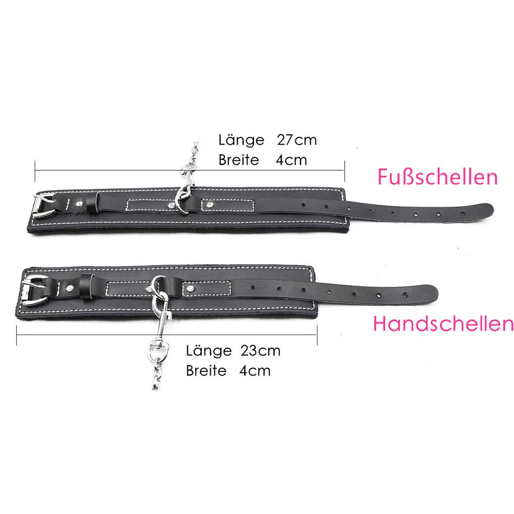 Kit de bondage Collier SM Sex Menottes en cuir véritable Fouet avec Ball Gag Adulte Bondage Harnais érotique pour débutants femmes hommes Noir (Lot de 5)