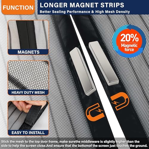 Image of Magnetic Screen Door,Magnetic Door Mosquito Net,Magnetic Door Curtain No Drilling Automatic Closing for Living Room Balcony Door Kids Room (100x220cm, Black)