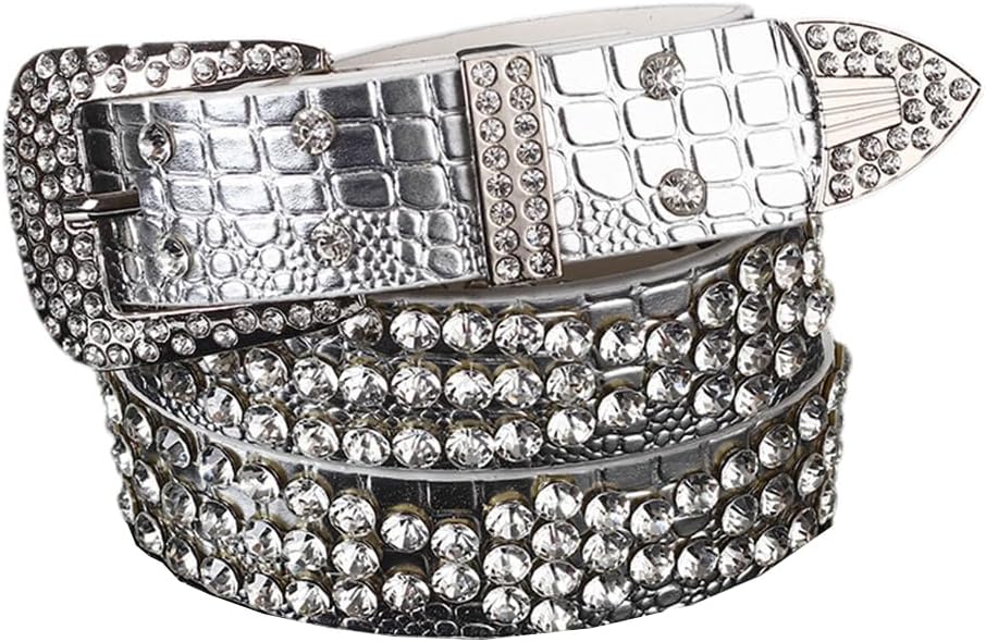 Azedssw Luxury Rhinestones Belts Female Wide Rivet Decoration Streetwear Alloy Buckle All-Match Shiny 110Cm Waistband