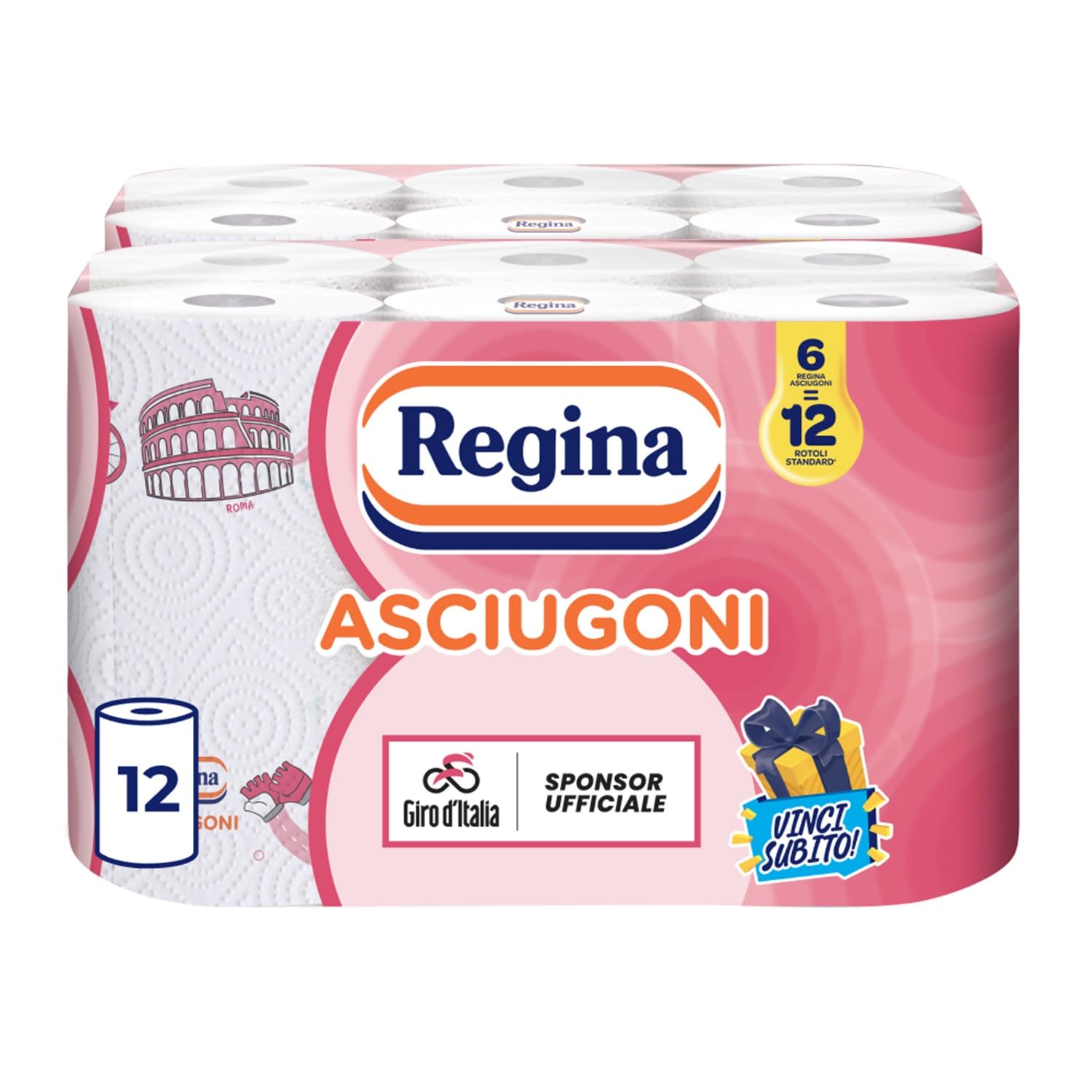 Regina Asciugoni Carta Cucina, 12 Rotoli da 100 Strappi a 2 veli, Maxi Fogli più Grandi e più Assorbenti, Carta 100% certificata FSC