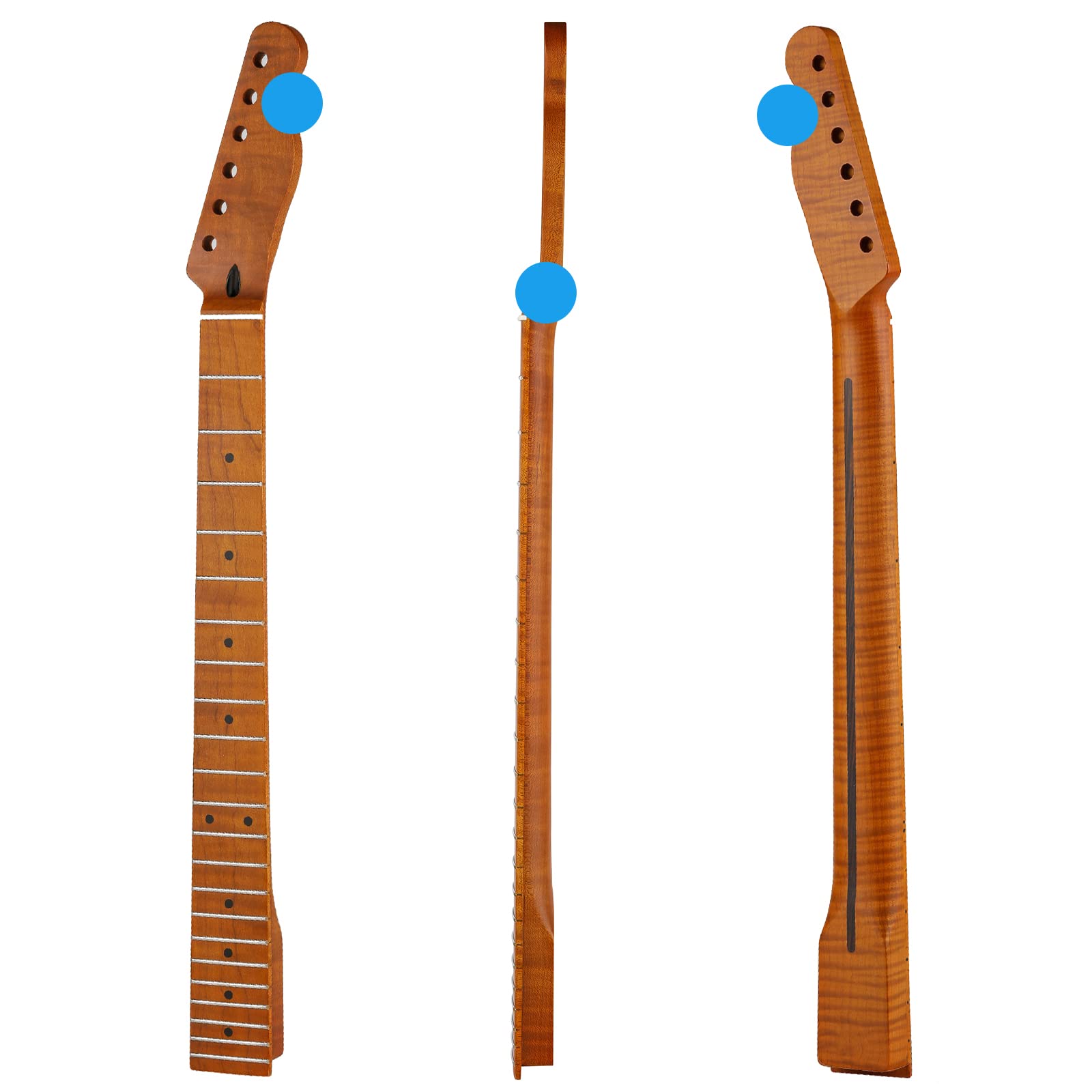 Photo 1 of 22 Fret TL Canadian Flamed Roasted Maple Professional Electric Guitar Neck, Skunk Stripe Back Inlay,14" Radius of Fingerboard, Bone Nut