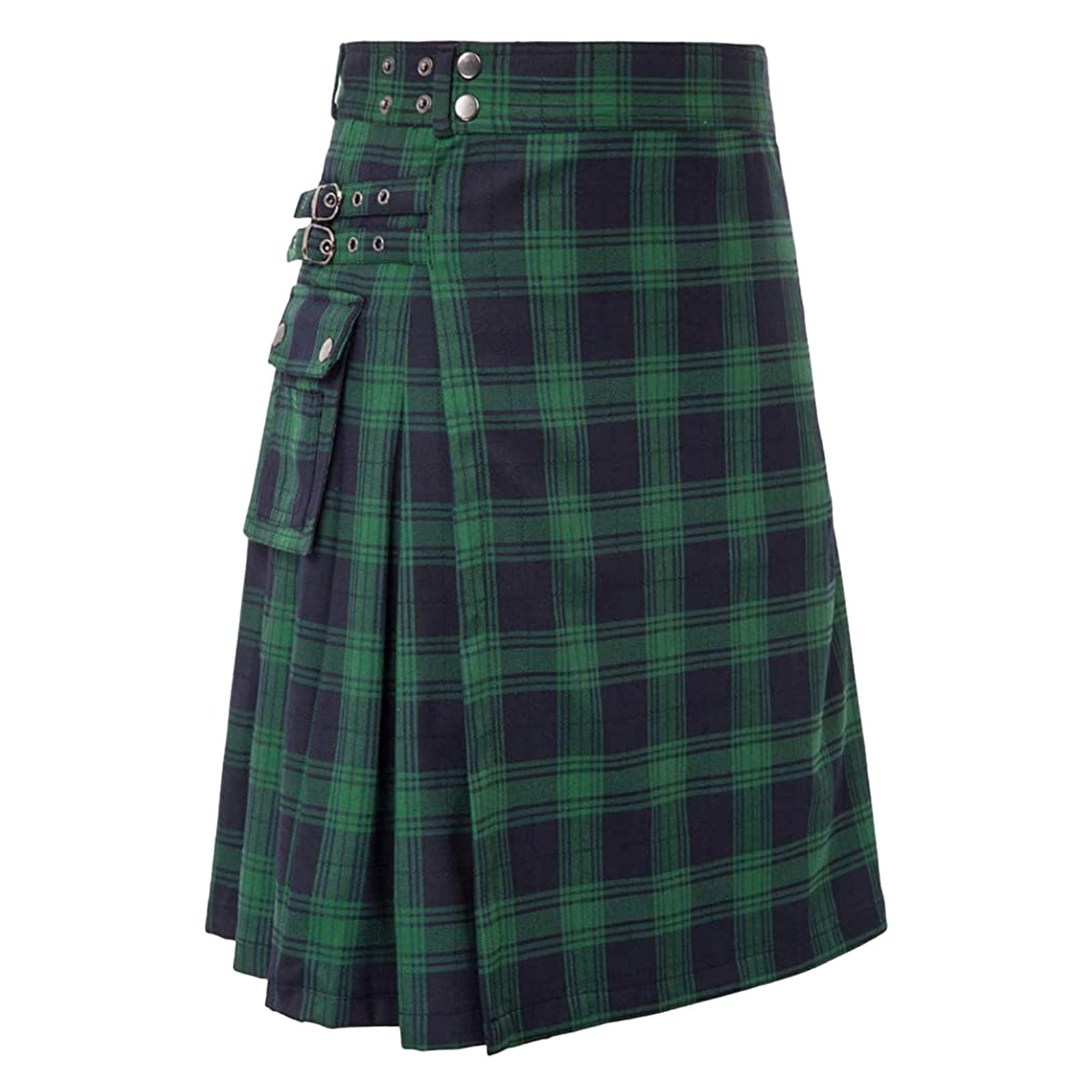 Men's Green 2 Kilt For Utility Tactical Kilts For Kilts Irish Scottish Kilts Skirt With Cargo Pockets(,Large)