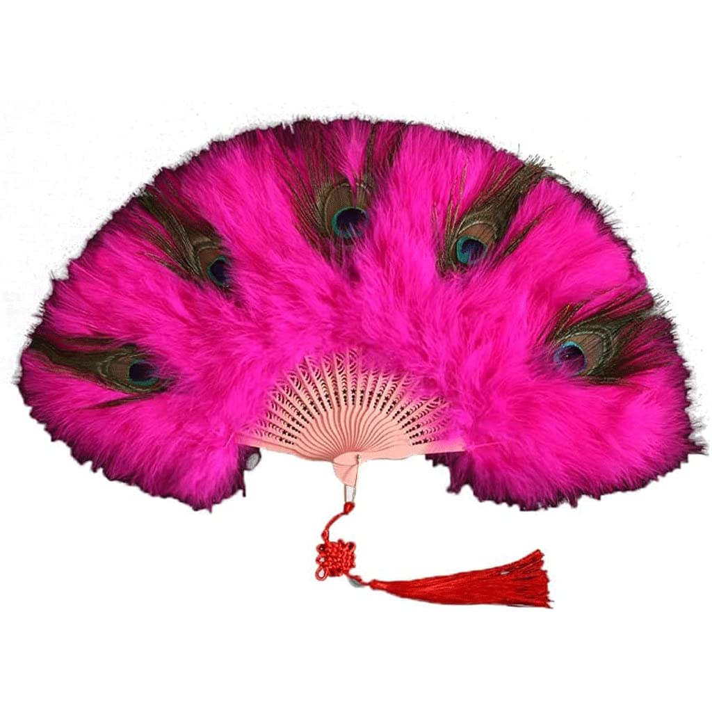 Handheld Folding Fan Fani rąk ， Vintage pawie pióro składany wentylator ręczny, wentylator z piór marabuta akcesoria do klap na pokaz taneczny spotkanie przy herbacie dekoracja ślubna(D)