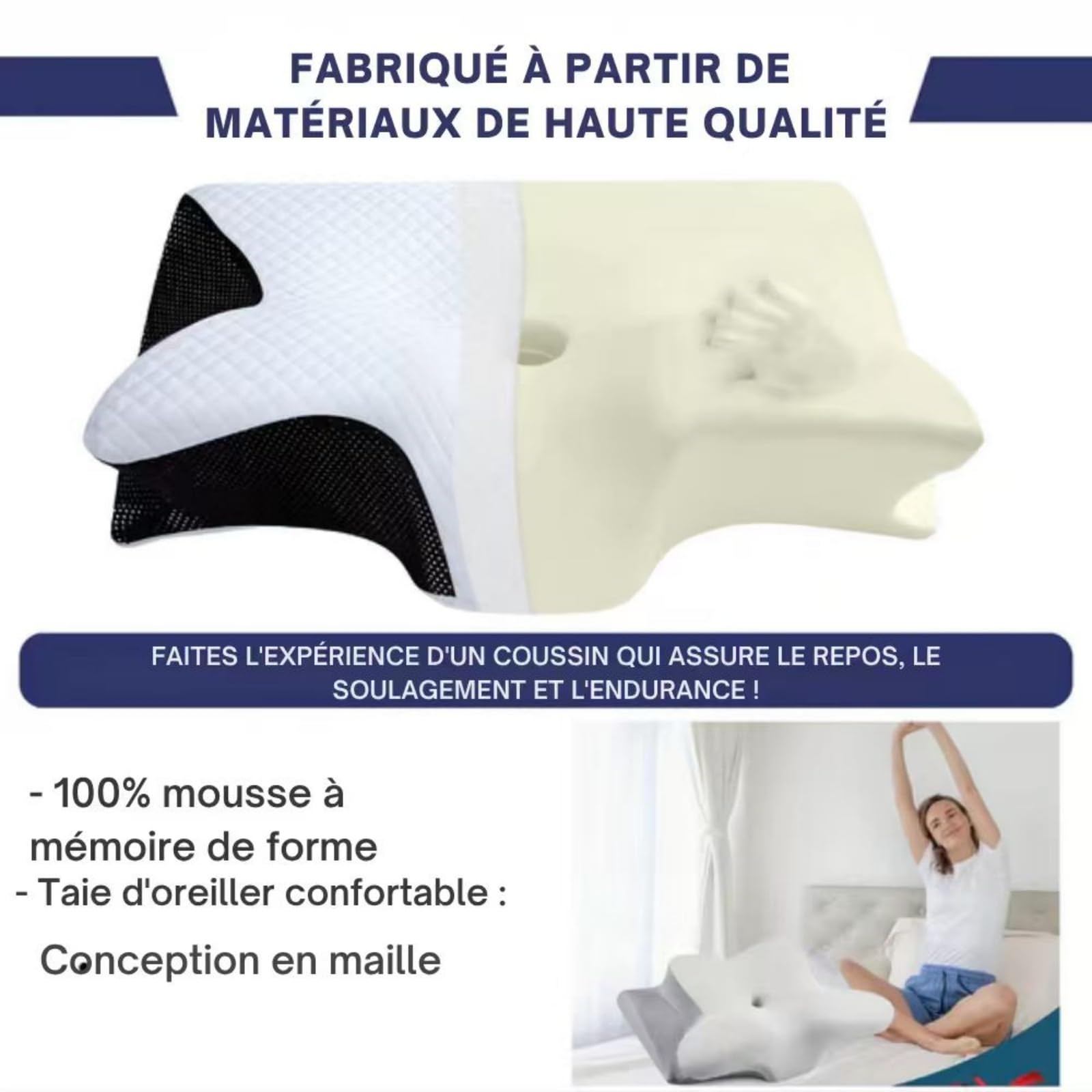 Novéa - Soulagement Cervical，Oreiller en Mousse à mémoire de Forme 2 en 1 Soulage l'inconfort Pendant Le Sommeil et améliore Le Confort Convient à Toutes Les Positions de Sommeil
