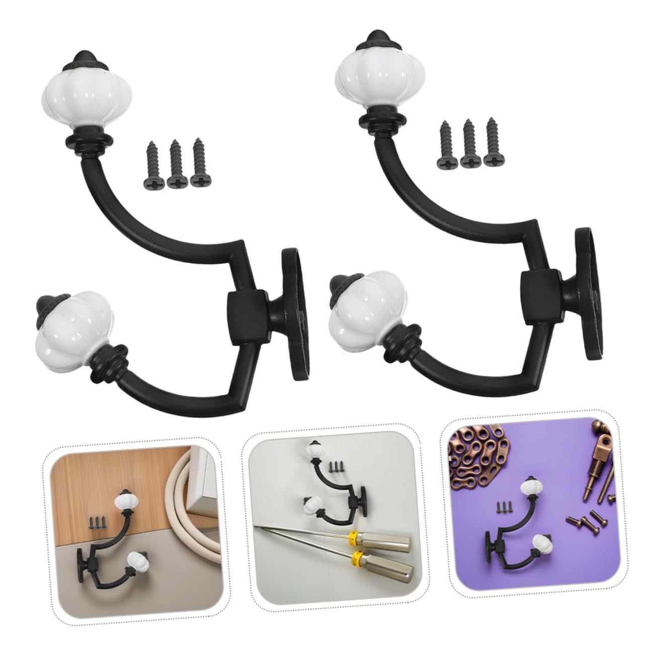 Gancho de Pared Retro de Doble Punta 5 Piezas Aleación de Zinc Negro | Llave y Toalla, Entrada y Dormitorio, Estructura de Doble Cabezal, Resistente al Desgaste