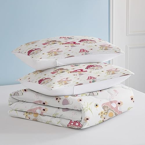 Miniatura 5 de Lindo juego de ropa de cama de hongos rojos para niñas y mujeres, edredón de hongos salvajes, hongos y hojas botánicas con 2 fundas de almohada