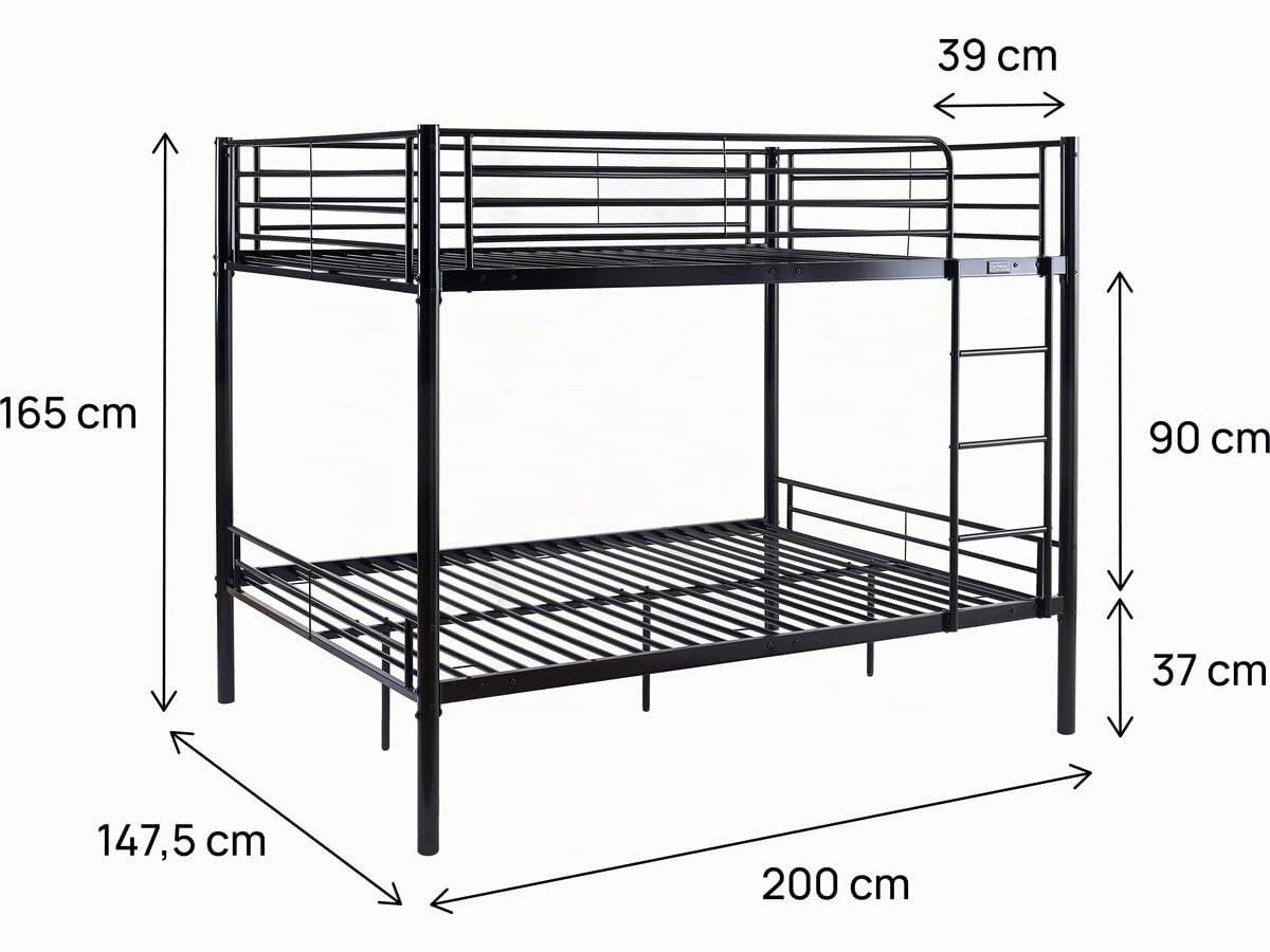 Lit superposé double "Adam" - Sommier inclus - 140 x 190 cm - Noir