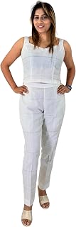 SWARN SUTRA Cotton Silk Jamdani White Kaftan Set for Women | 3 Piece Set with Inner Top & Pants | Ethnic Fusion Wear Price In India