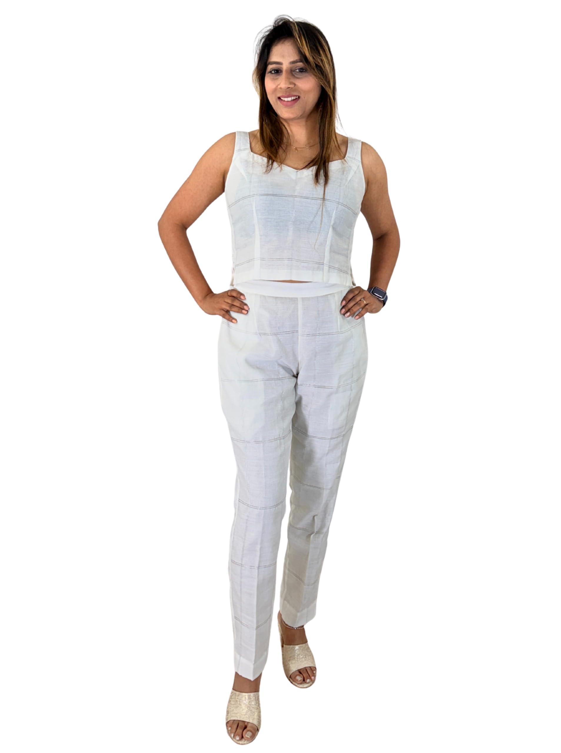 swarn sutra Cotton Silk Jamdani White Kaftan Set for Women | 3 Piece Set with Inner Top & Pants | Ethnic Fusion Wear-picture-22