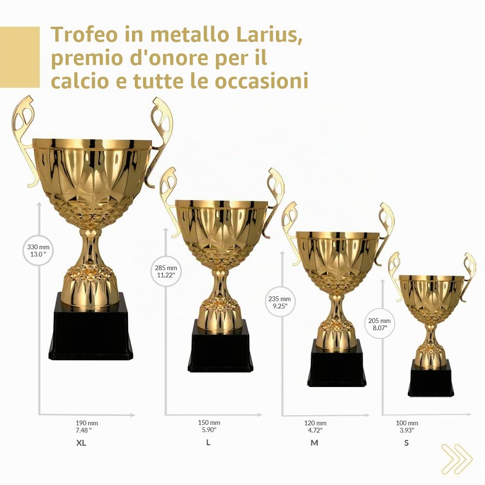 Larius Coppa in metallo oro e argento, trofeo con incisione a scelta