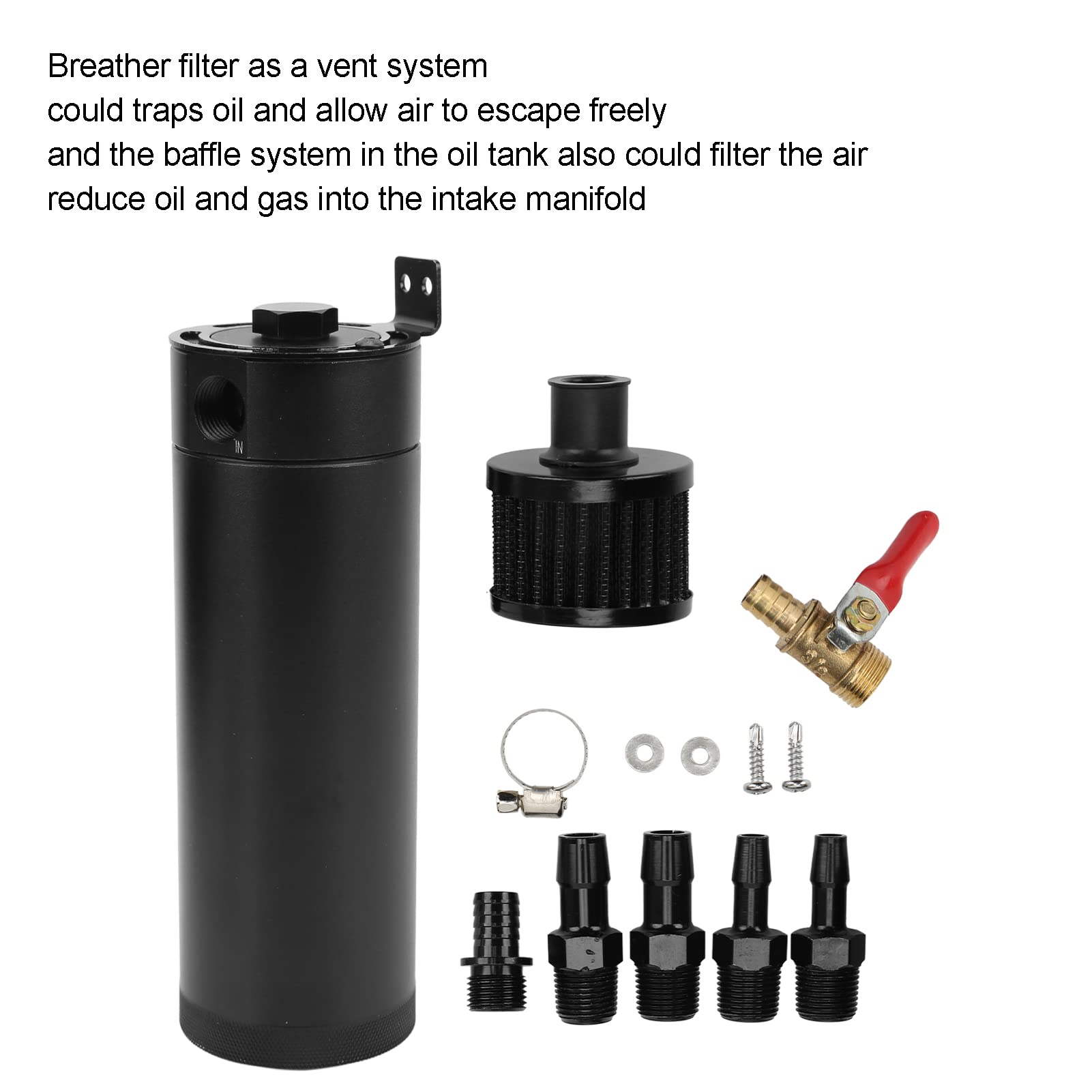 Qiilu 2 Port Oil Catch Can Kit Universal Oil Catch Can Reservoir Tank Motor Luft Ölabscheider mit Entlüftungsfilter Auto Umpacken