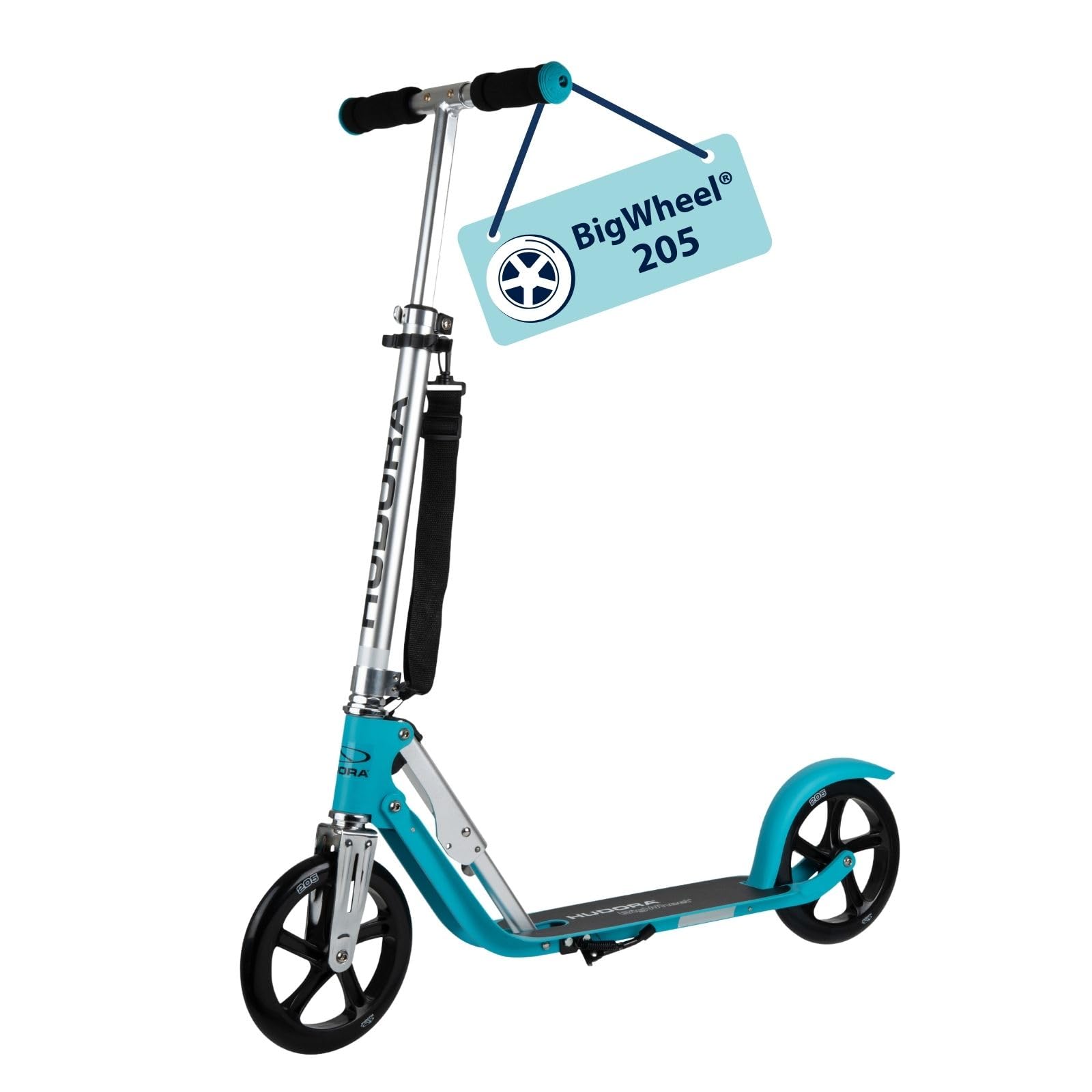 HUDORA BigWheel Scooter 205 I Robusto monopattino in alluminio I Monopattino da città regolabile in altezza e pieghevole I Monopattino per bambini e adulti fino a 100 kg