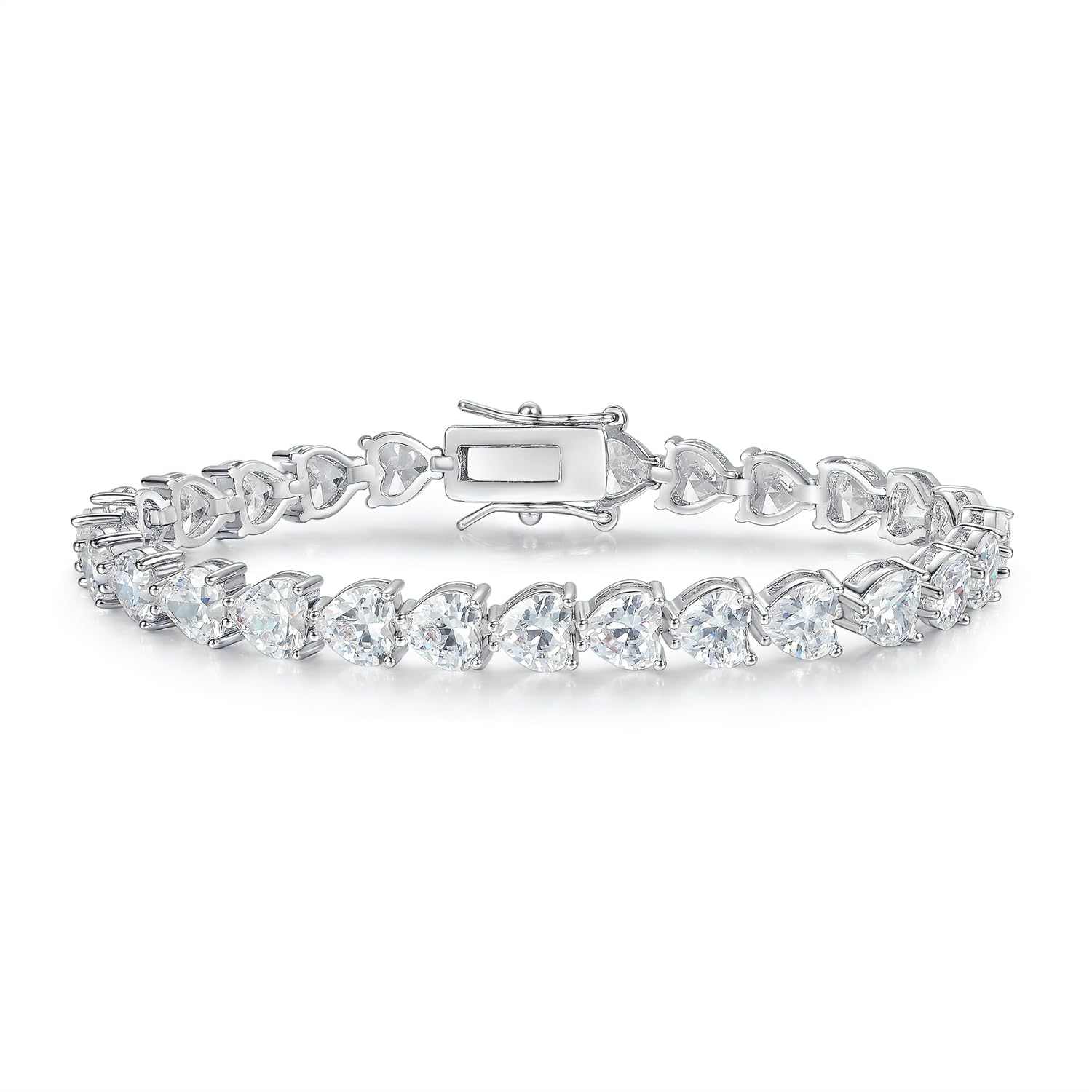 MDFUN 18K White Gold Heart Tennis Bracelet for Women Heart Cubic Zirconias Size 6 inches
