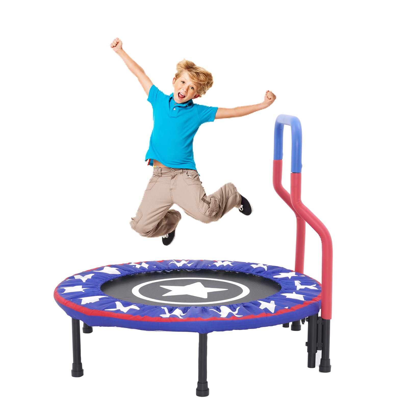 Trampolina dla dzieci, do użytku wewnątrz i na zewnątrz, Ø 91 cm, mała, składana, bez siatki, prostokątna, do użytku wewnątrz i na zewnątrz, dla dzieci w wieku od 2, 3, 4 lat (niebieska)