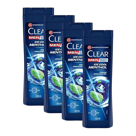 Kit 4 Shampoos Clear Men Anticaspa Ice Cool Menthol 400ml