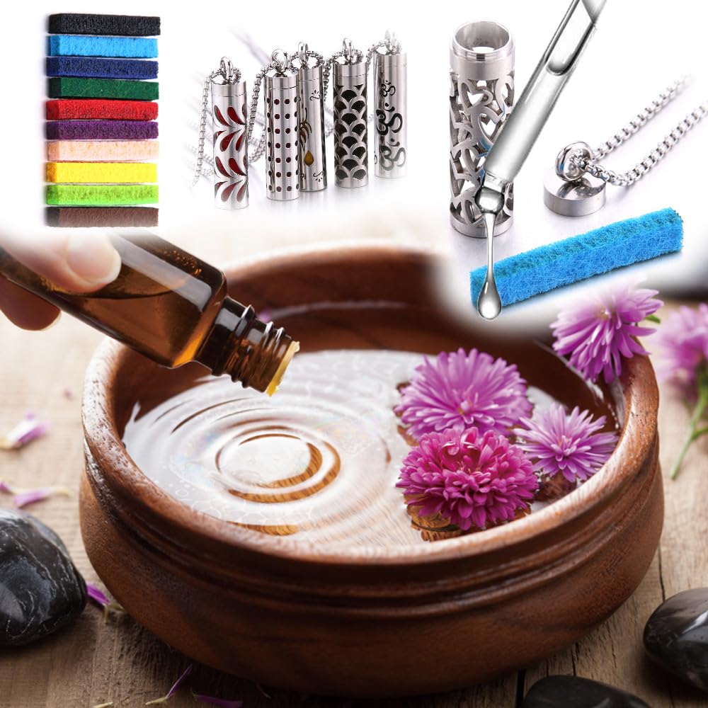 12 collane con diffusore di oli essenziali, profumo, diffusore di profumi, collana nera per aromaterapia, ciondolo in metallo con scatola in spugna per aromaterapia