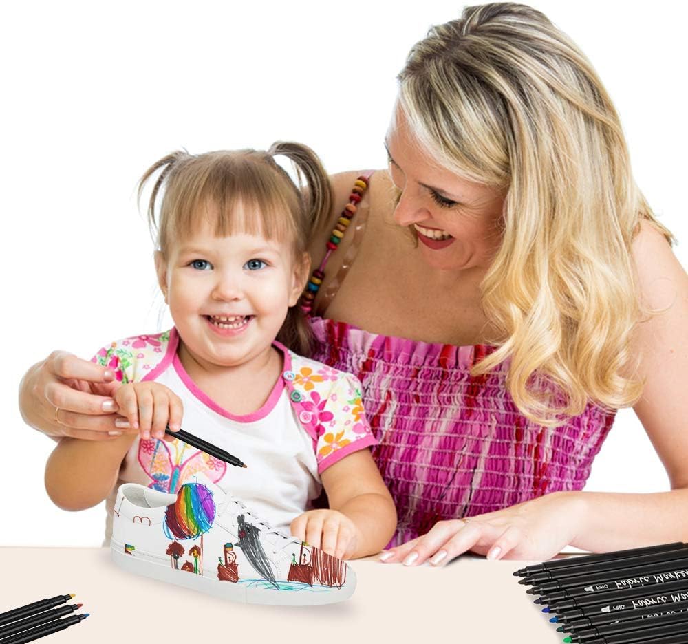 24 Fabric Pens Permanent for Clothes White T Shirt Design Kit Canvas Tote Bag Pillowcases Plain Cotton Bags Shoes Baby Shower Games, and Craft Paint Pens Art Markers for Adults Kids Gift