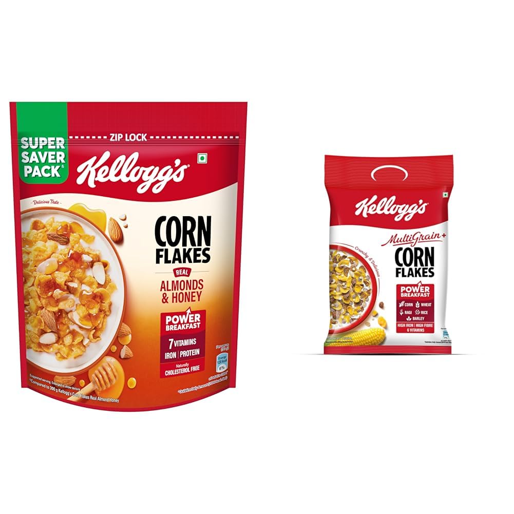 Kellogg's Corn Flakes Real Almond Honey 1kg | High in Iron, Vitamin B1, B2, B3, B6 & C | + Kellogg's Multigrain plus Corn Flakes 450 G | Power of 5 Grains | 6 Vitamins | High Iron | High-image-27