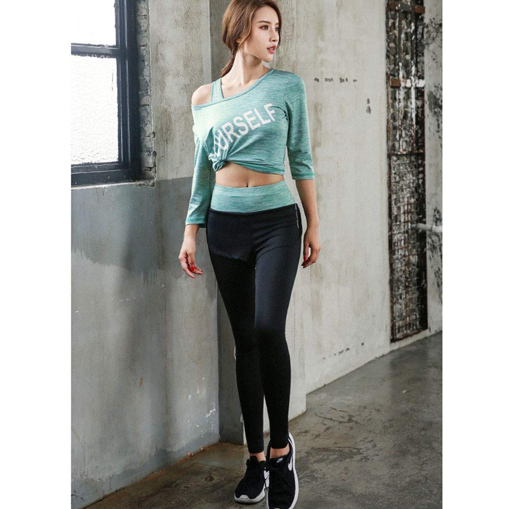 Fitness Jogger dres 3-częściowy, stroje do jogi dla kobiet, sportowe siłownie bieganie podkoszulki, sportowy obcisły strój koszula biustonosz i spodnie, zestaw odzieży sportowej, zielony, M