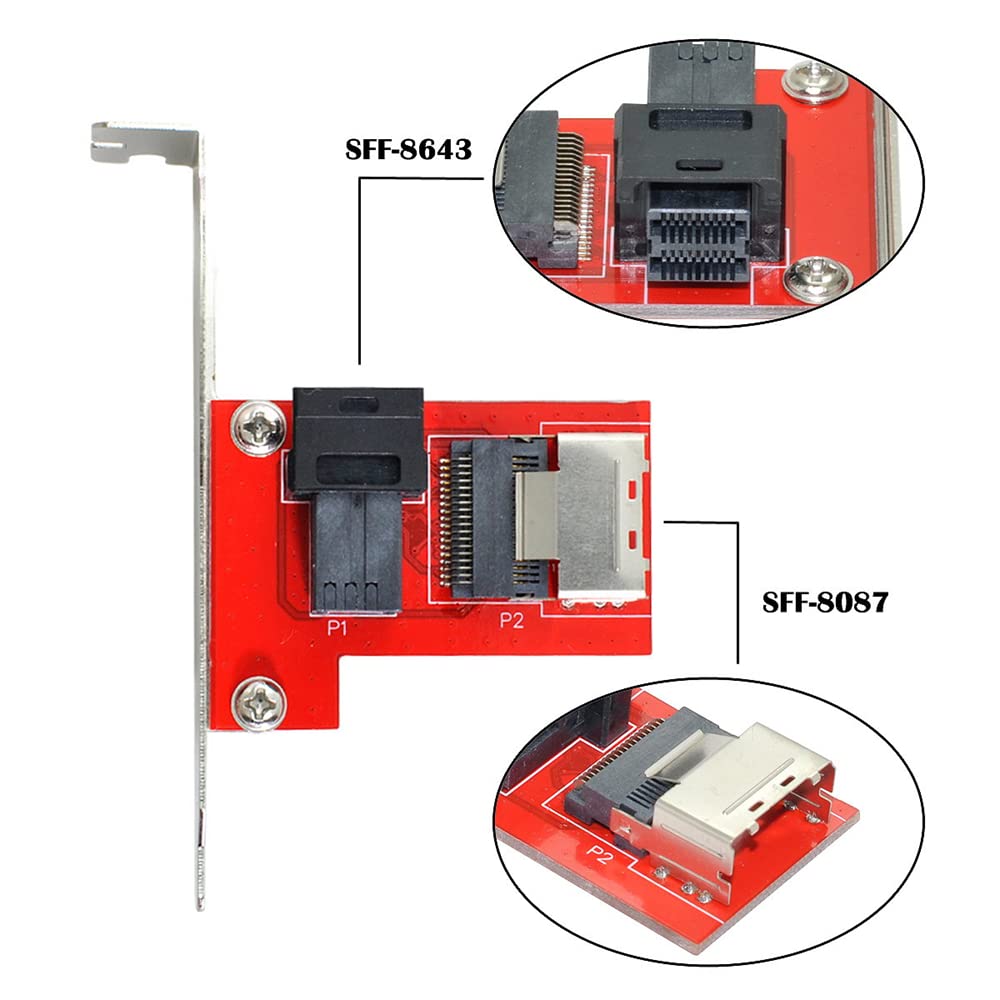 PCI-Express 4.0 Mini SAS SFF-8087 to SAS HD SFF-8643 PCBA Female Adapter with Bracket