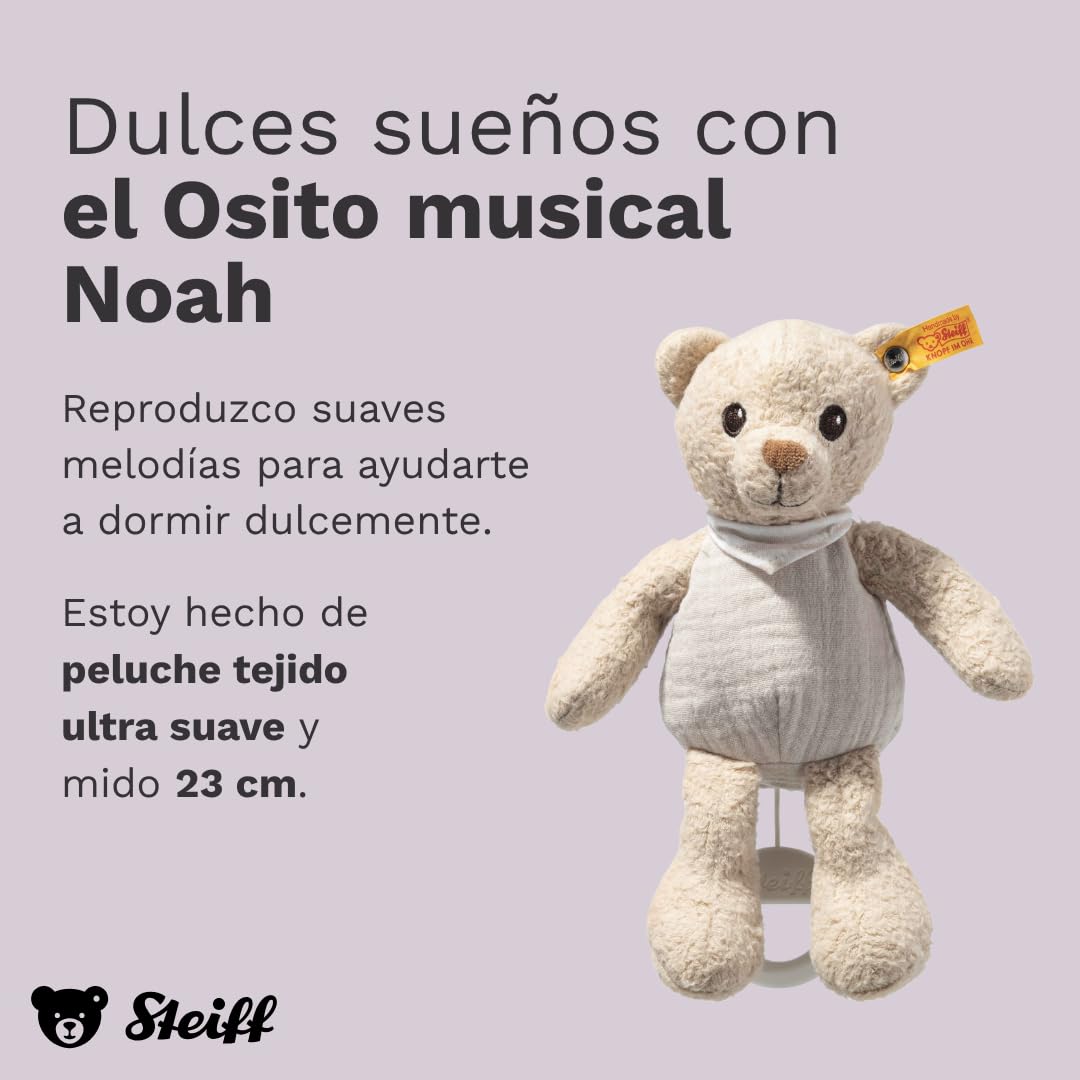 Steiff Peluche Musical Osito Noah Gots, Peluche Adorable, para niños y niñas, bebés a Partir de 0 Meses, Friends, Juguete 23 cm, Beige, 242779