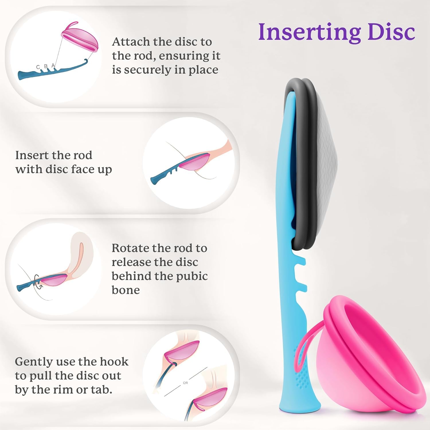 Ecoblossom Reusable Menstrual Disc - Menstrual Cup - Soft Period Disc for Women Designed with Tab, Medical-Grade Silicone Period Cup