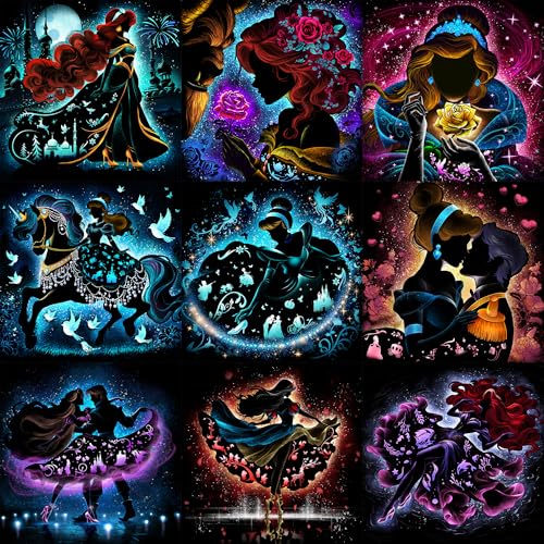KEYRANKE Paquete de 9 kits de pintura de diamantes de princesa para adultos, kit de arte de diamantes 5D, pintura con diamantes redondos completos para principiantes, pinturas de gemas, arte para