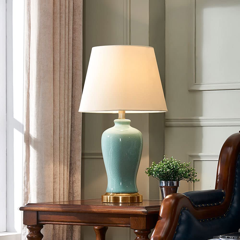 Lampada da Comodino/Scrivania Tradizionale in Ceramica Effetto Craquelé con Paralume Bianco, Dimmerabile, Dimensioni 38 * 68 Cm./Interruttore a Pulsante/33 * 60 cm