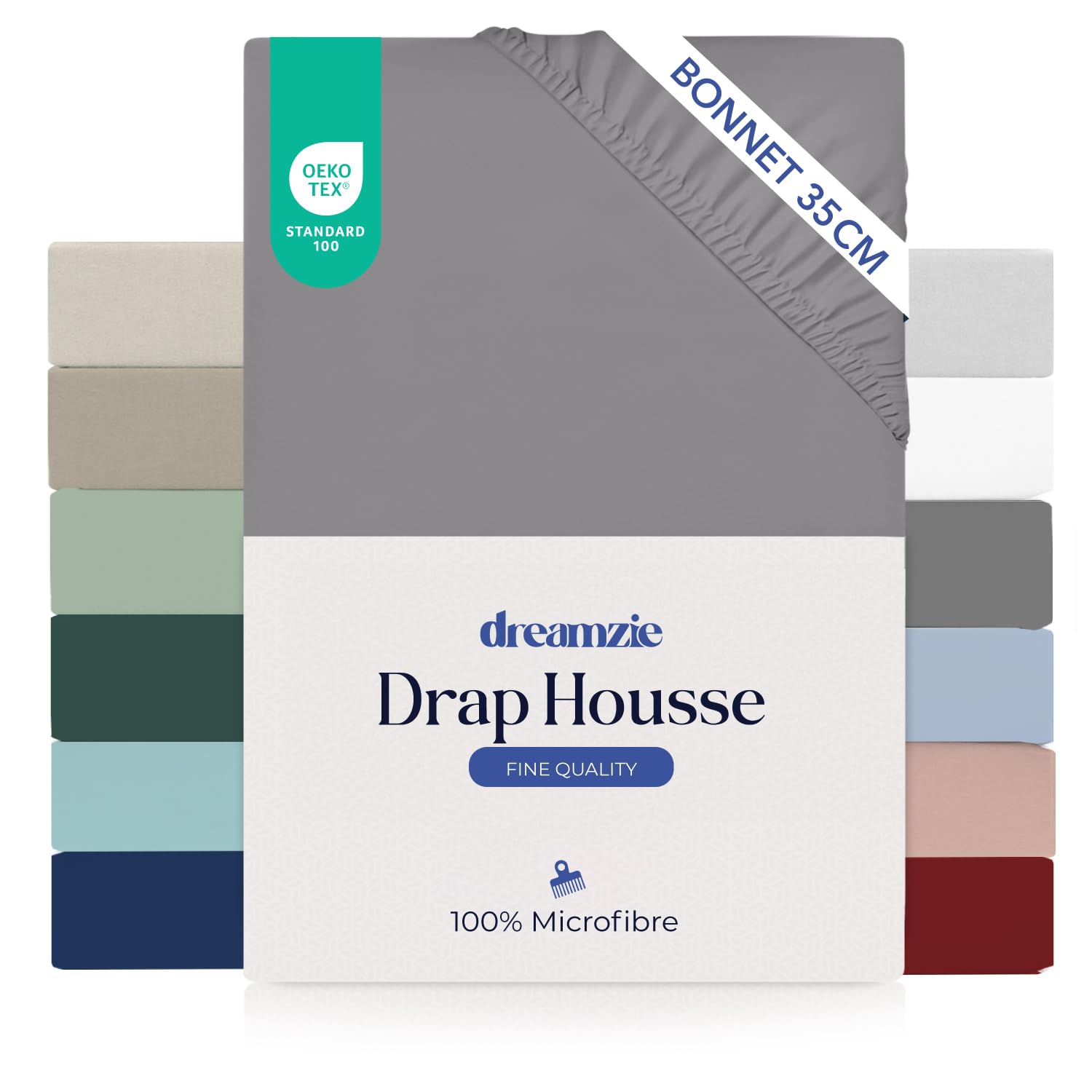 Drap Housse 160x200 Cm Avec Bonnet 35 Cm - 100% Microfibre Brossée - Anthracite, Certifié Oeko-Tex