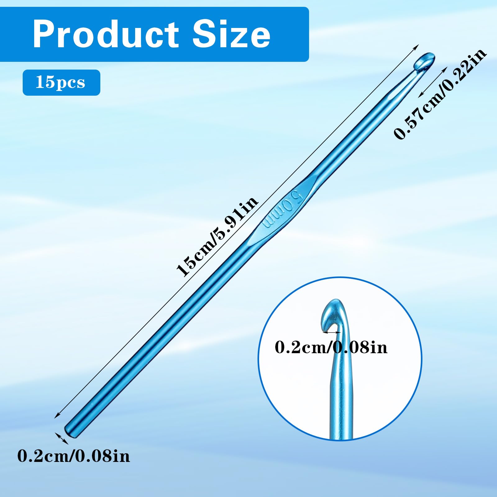 Tyqour 15 PCS Crochet Hooks Ergonomic 5 Mm Crochet Hook Crotchet Hooks Aluminum Small Crocheting Hooks for Beginners, Crochet Needle Set for DIY Yarn Crafts - 3