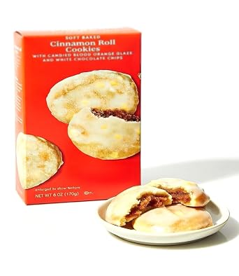 Soft Baked Cinnamon Roll Cookies Bakery Style, White Chocolate Chips & Candied Blood Orange Icing, Snack Low Calorie Food Treat, bg 6oz Box