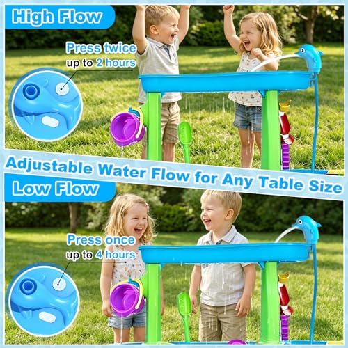 Image of Water Table Pump with Huge Water Output, 4 Hours Non-Stop Fun, Battery Powered Continuous Flow, Edge-Locking Dolphins Design for Summer Outdoor Water Table Accessories for Toddlers Kids