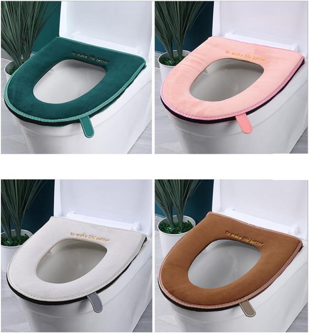 SHOWERORO 2pcs Toilet Seat Cover Elongated Washable Reusable Pad Zipper for Year Warmth Random Color
