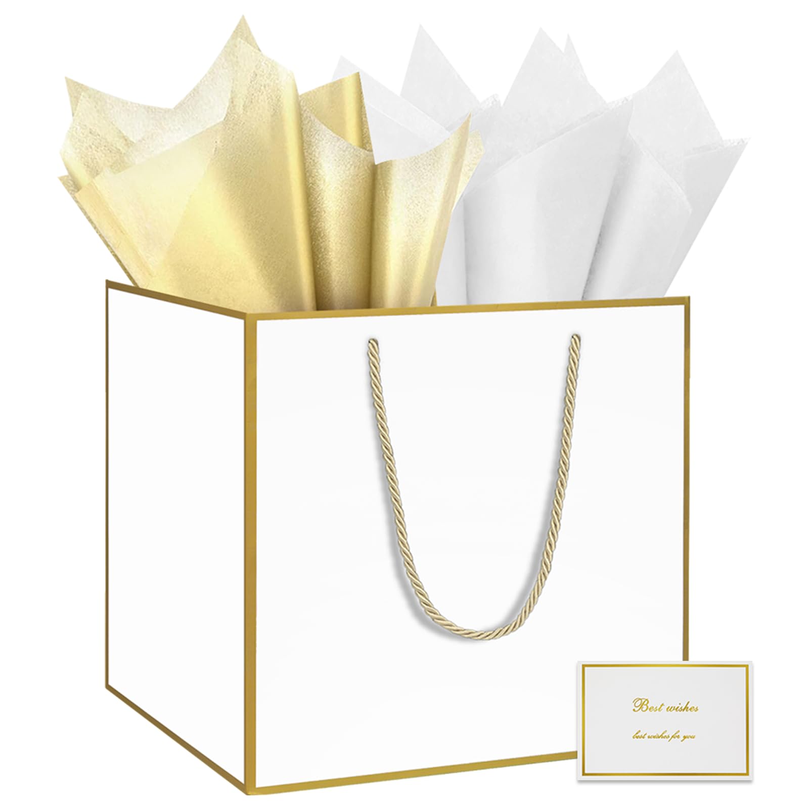 HONTIUS 11.8'' Extra Large Black Gift Bag Bags, White Square Giant xl Gift Bag with Tissue Paper and Card for Wedding Birthday Presents Christmas Gifts