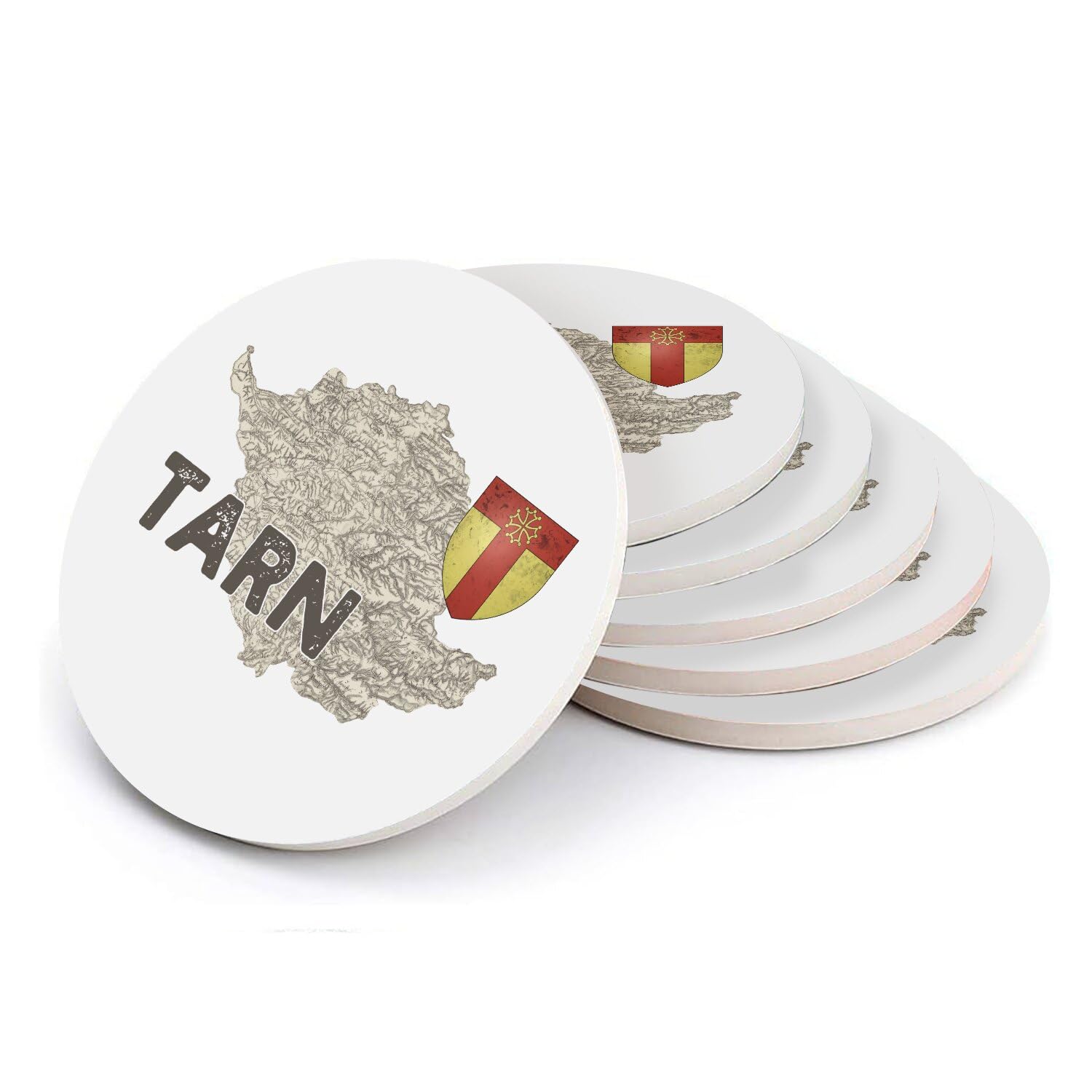 Sous-verre ronds en céramique d'art Albi Occitanie finition premium pour保护 de table en bois