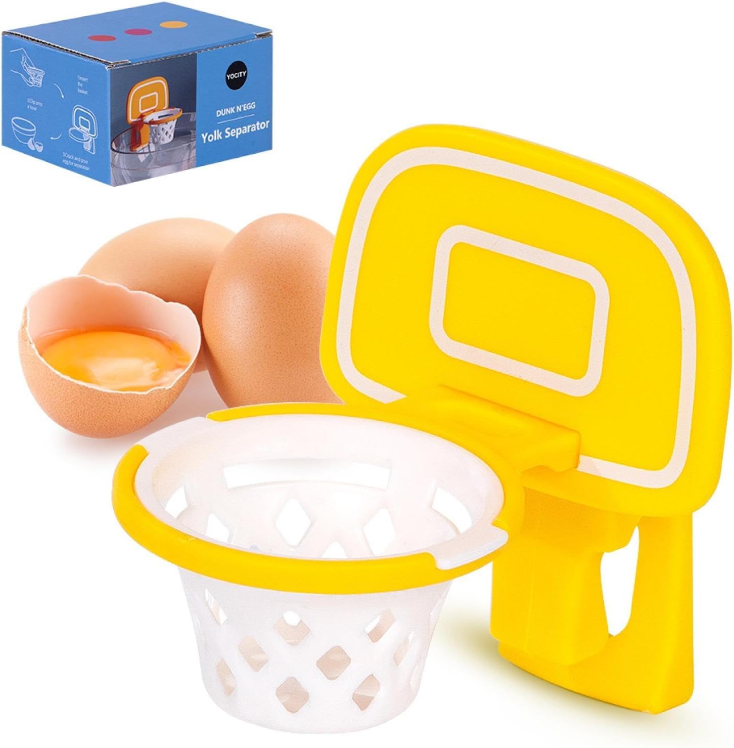 Separador de Proteínas de Yema de Huevo, Soporte de Baloncesto, Separador de Huevos Crudos, Gadgets de Cocina de Plástico (Amarillo)